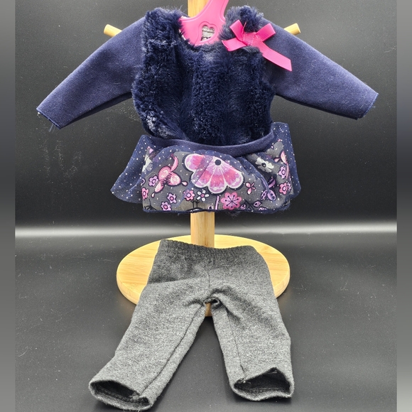 Dollie & Me 2 Piece Navy Floral Tunic Dress and Gray Leggings for 18" Dolls - Picture 1 of 3